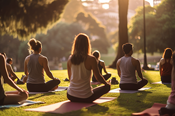 A group of people doing yoga